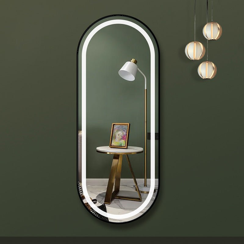 Black frame oval LED wall mirror