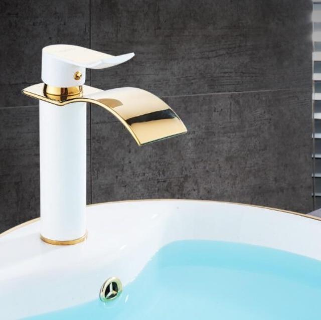 Brass Gold & White Waterfall Luxury Bathroom Faucet
