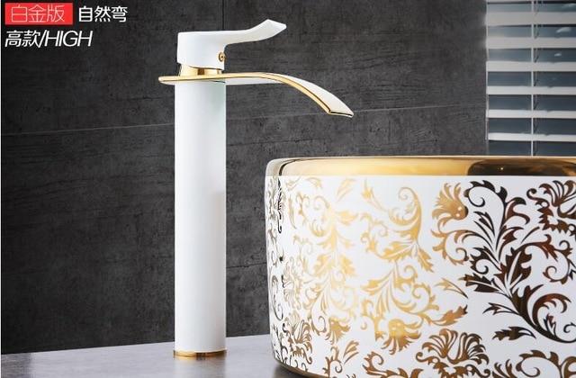 Brass Gold & White Waterfall Luxury Bathroom Faucet