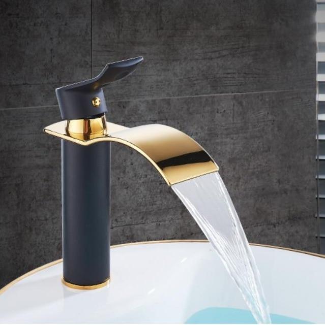 Brass Gold & White Waterfall Luxury Bathroom Faucet