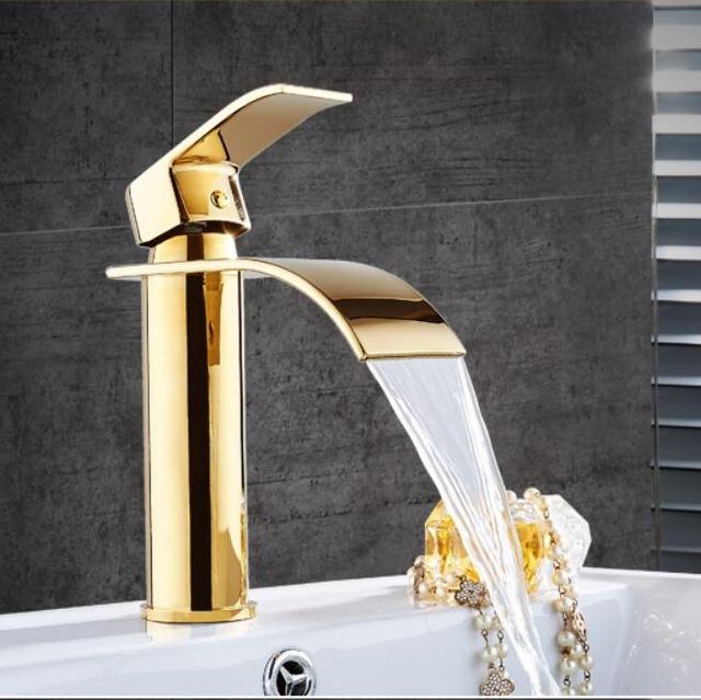 Brass Gold & White Waterfall Luxury Bathroom Faucet