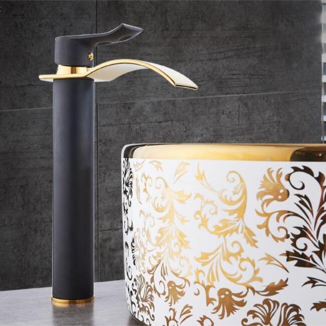 Brass Gold & White Waterfall Luxury Bathroom Faucet