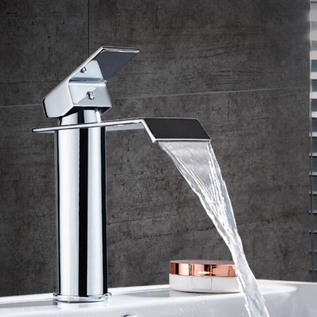 Brass Gold & White Waterfall Luxury Bathroom Faucet