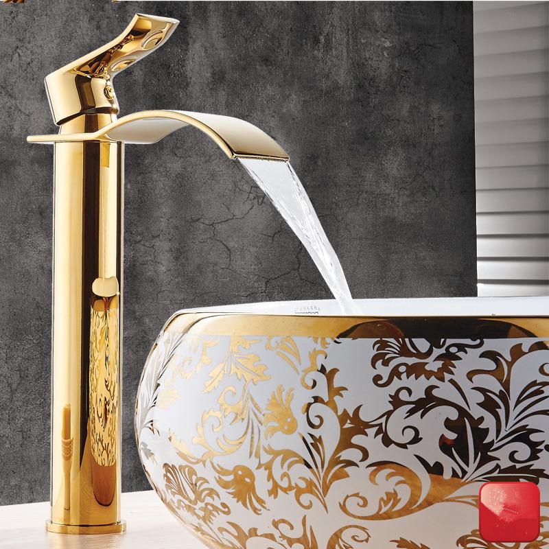 Brass Gold & White Waterfall Luxury Bathroom Faucet