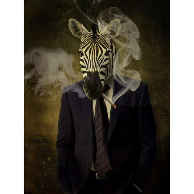 Classy Zebra in Suit Poster | Wall Art Posters And Prints Animal Wearing a Hat Canvas Painting