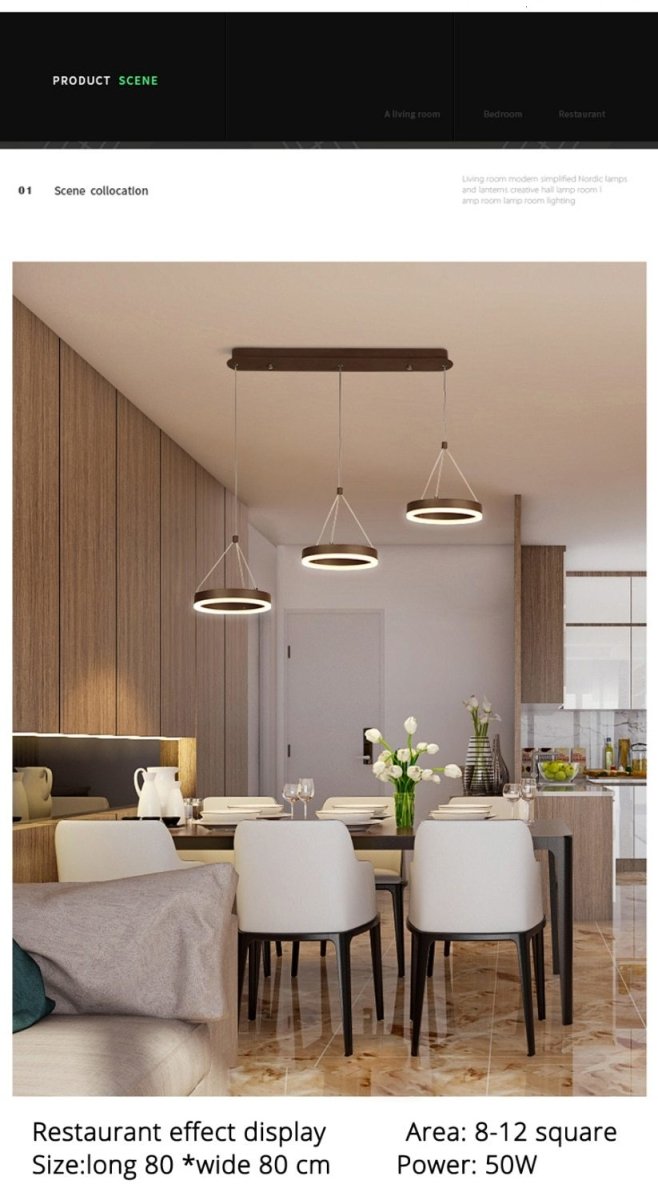 Coffee LED Pendant Light Kitchen Dinning Room Backside Lighting 3 heads Round Acrylic Lamp Luminaire Indoor Fixtures