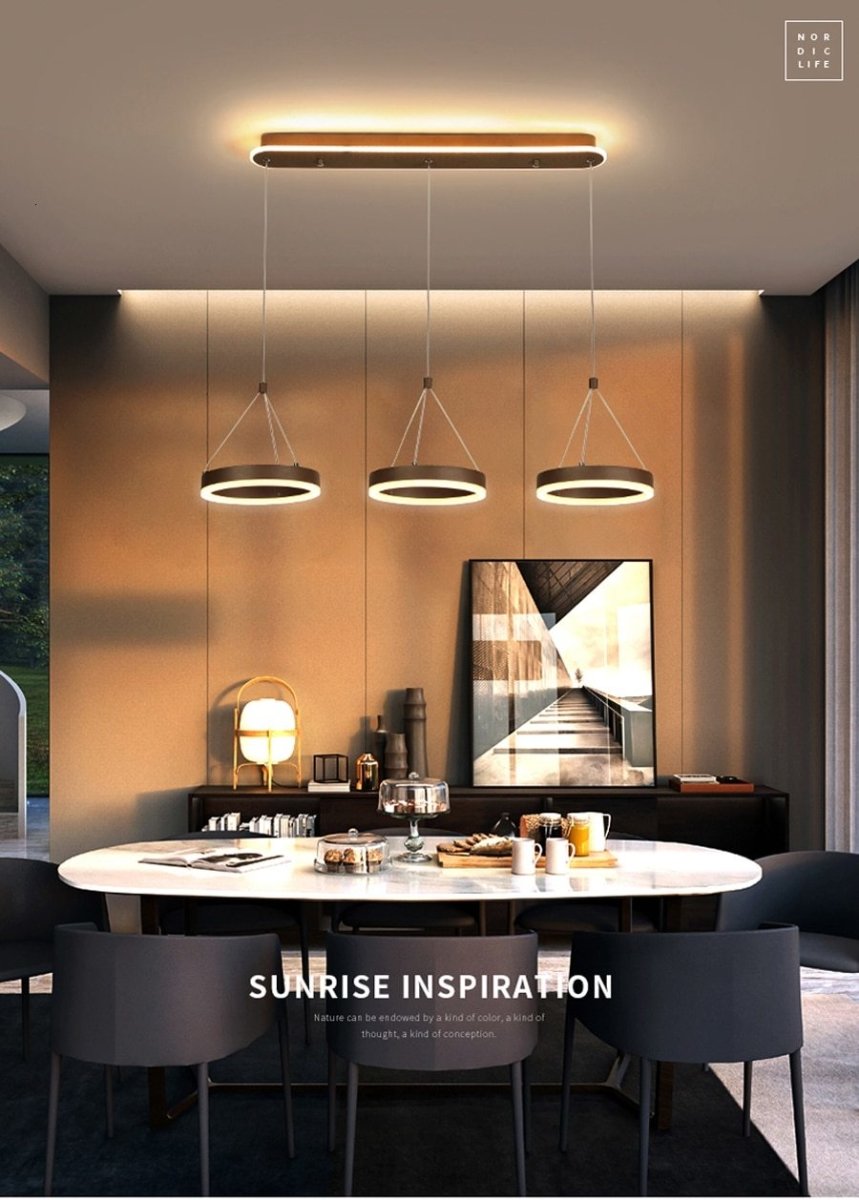 Coffee LED Pendant Light Kitchen Dinning Room Backside Lighting 3 heads Round Acrylic Lamp Luminaire Indoor Fixtures