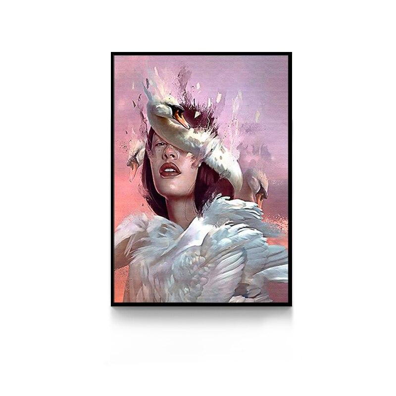 Creative Anime Alien Girl Canvas Painting Bird Leaf Flowers Butterfly Poster Print Wall Art For Living Room