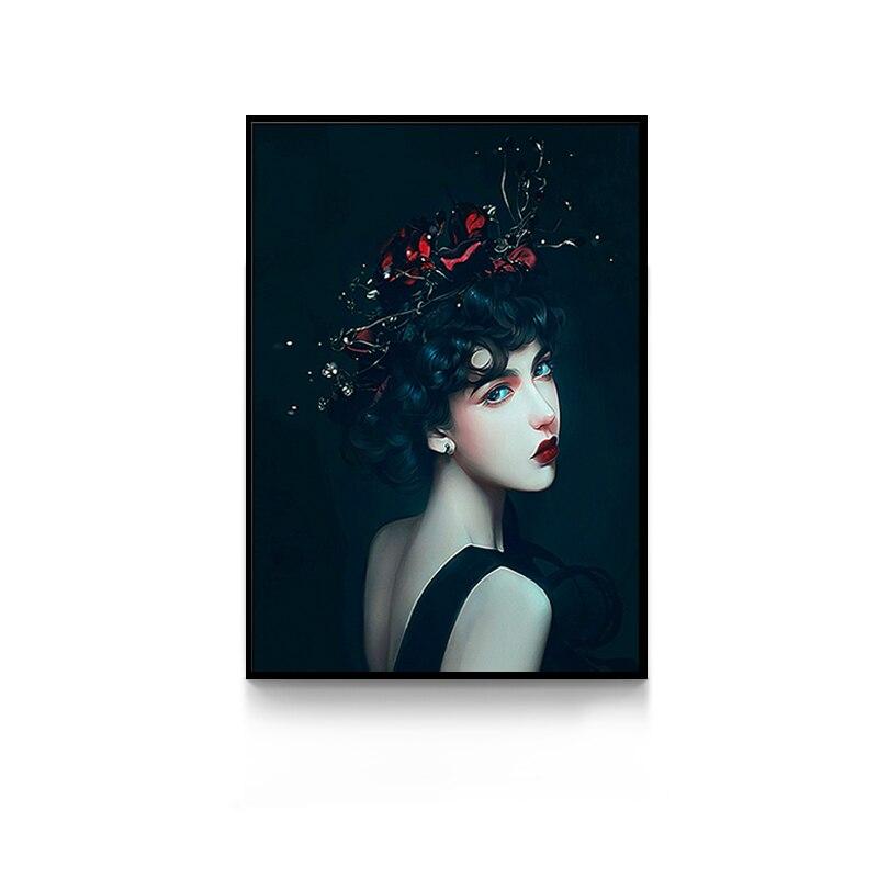 Creative Anime Alien Girl Canvas Painting Bird Leaf Flowers Butterfly Poster Print Wall Art For Living Room