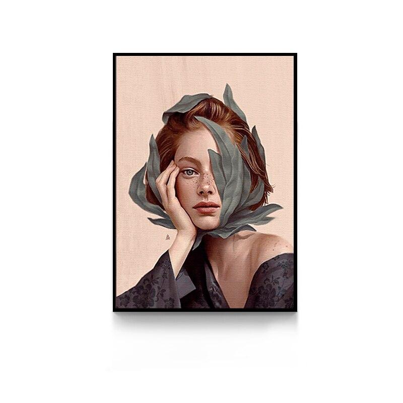 Creative Anime Alien Girl Canvas Painting Bird Leaf Flowers Butterfly Poster Print Wall Art For Living Room