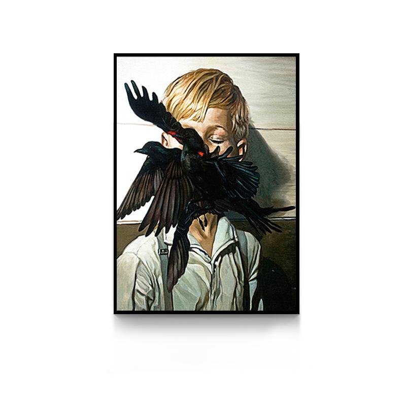 Creative Anime Alien Girl Canvas Painting Bird Leaf Flowers Butterfly Poster Print Wall Art For Living Room