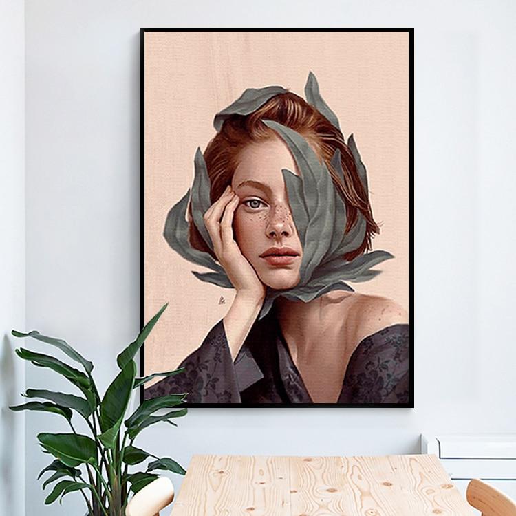 Creative Anime Alien Girl Canvas Painting Bird Leaf Flowers Butterfly Poster Print Wall Art For Living Room
