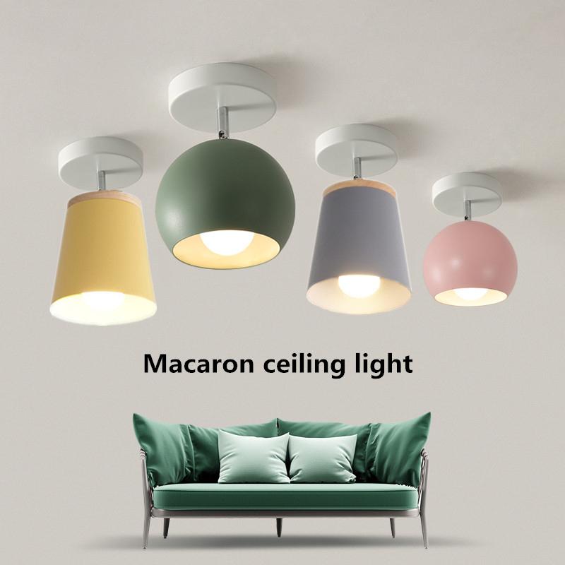 Creative Round Iron E27 Ceiling Light Nordic Modern Macaron LED Ceiling Lamp