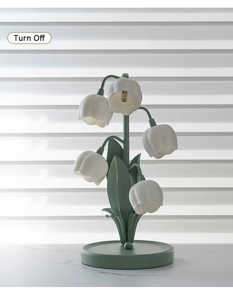 French Rural Retro Green PC Lily-Valley Flower Plant Table Lighting