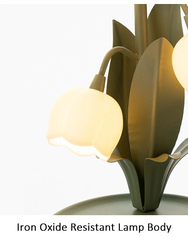 French Rural Retro Green PC Lily-Valley Flower Plant Table Lighting