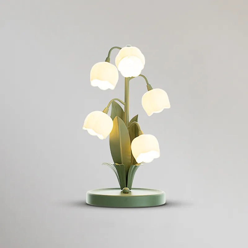French Rural Retro Green PC Lily-Valley Flower Plant Table Lighting