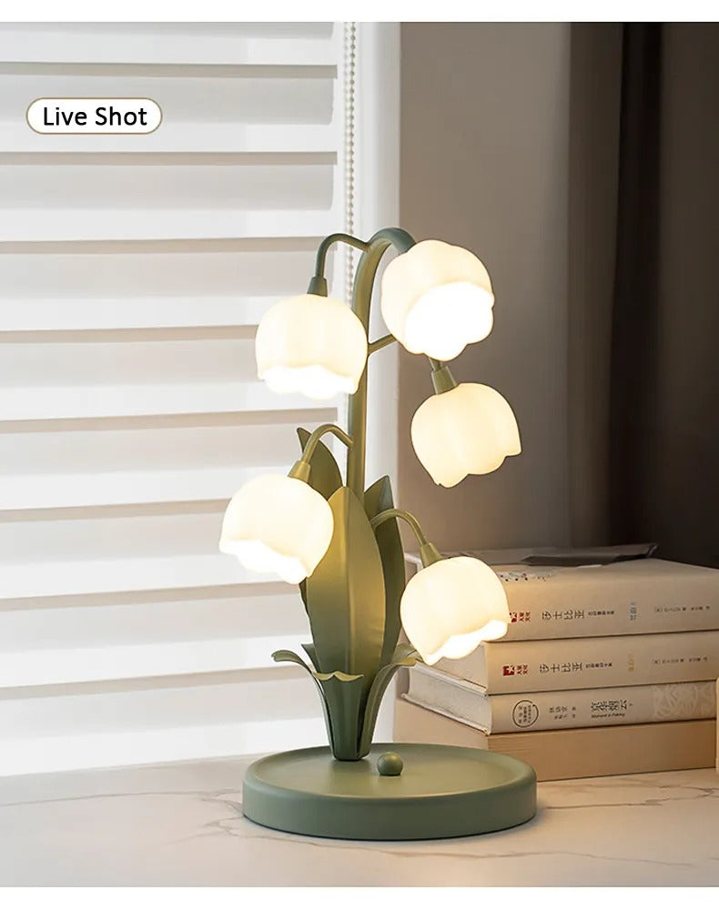 French Rural Retro Green PC Lily-Valley Flower Plant Table Lighting