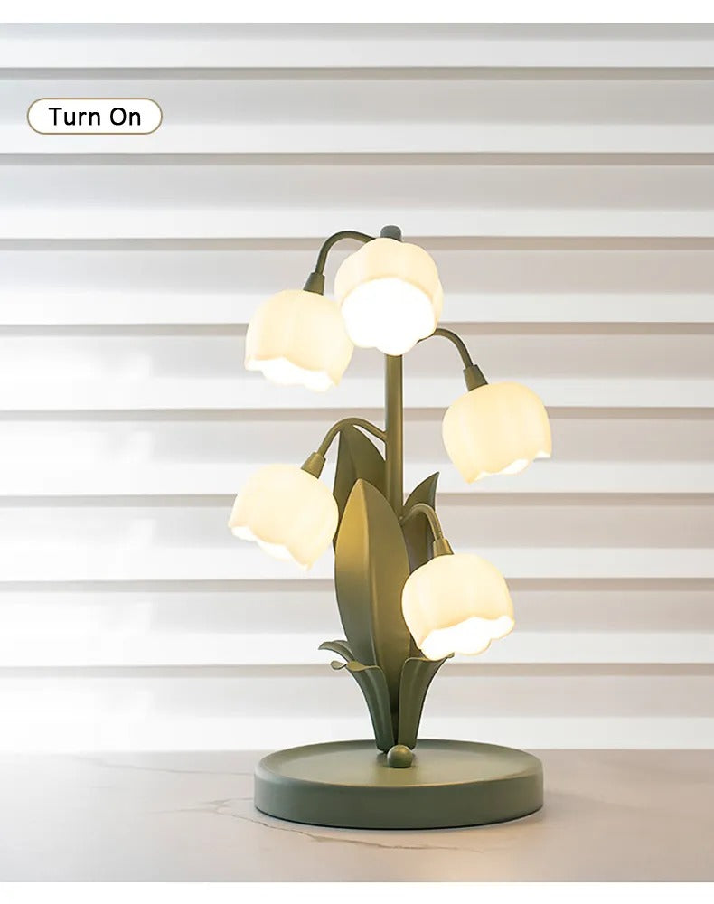 French Rural Retro Green PC Lily-Valley Flower Plant Table Lighting