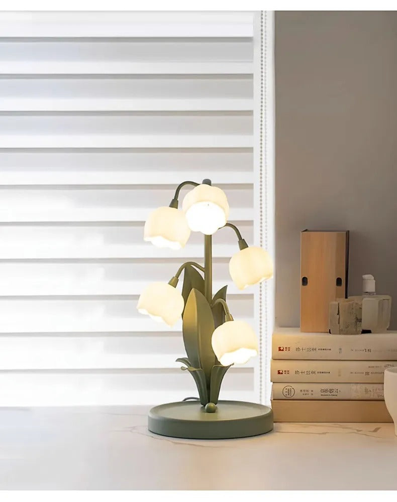 French Rural Retro Green PC Lily-Valley Flower Plant Table Lighting