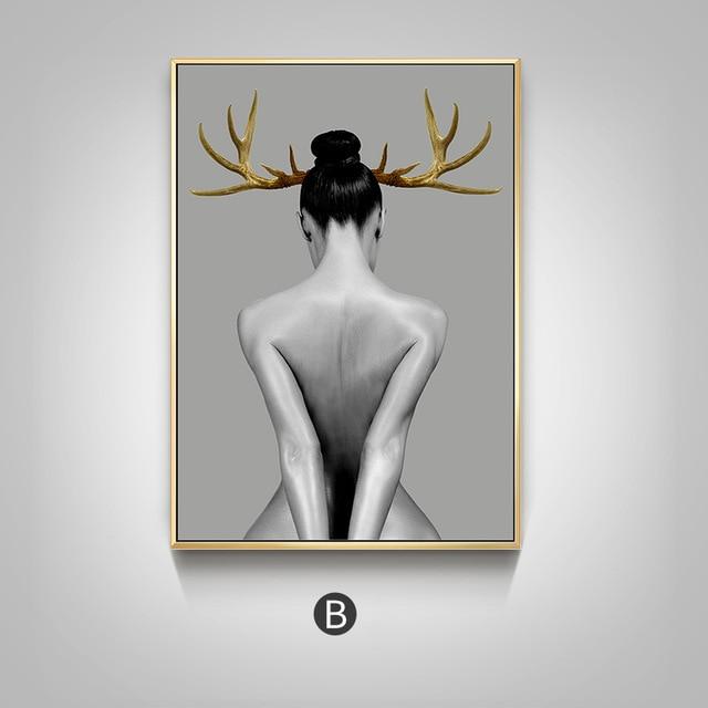Gold Antlers Girl Poster | Wall Art Home Decor