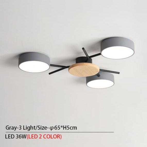Grey Modern LED Chandelier With Round Gray Metal Lampshades For Living Room