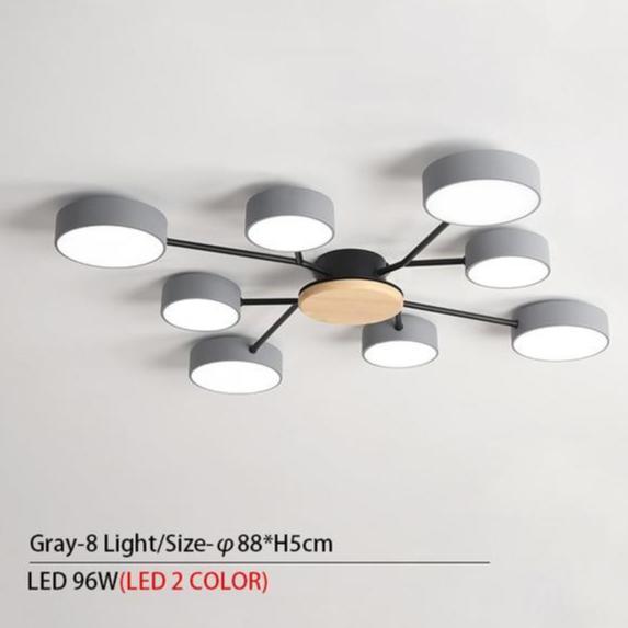 Grey Modern LED Chandelier With Round Gray Metal Lampshades For Living Room