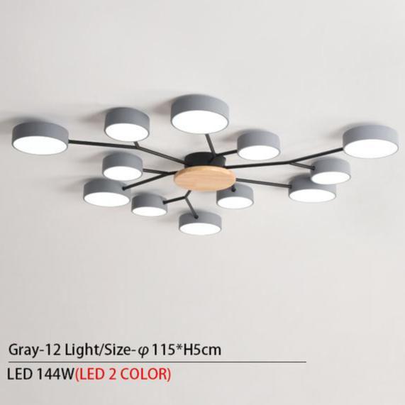 Grey Modern LED Chandelier With Round Gray Metal Lampshades For Living Room