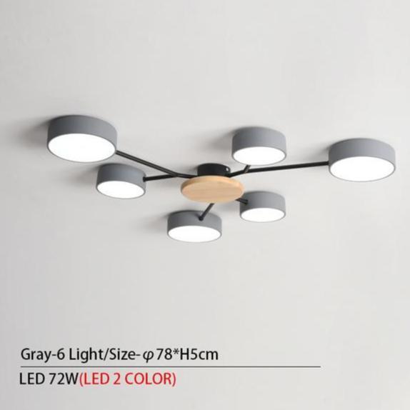Grey Modern LED Chandelier With Round Gray Metal Lampshades For Living Room