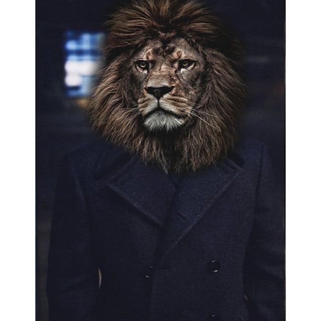 Lion in Overcoat Poster | Wall Art Posters And Prints Animal Canvas Painting