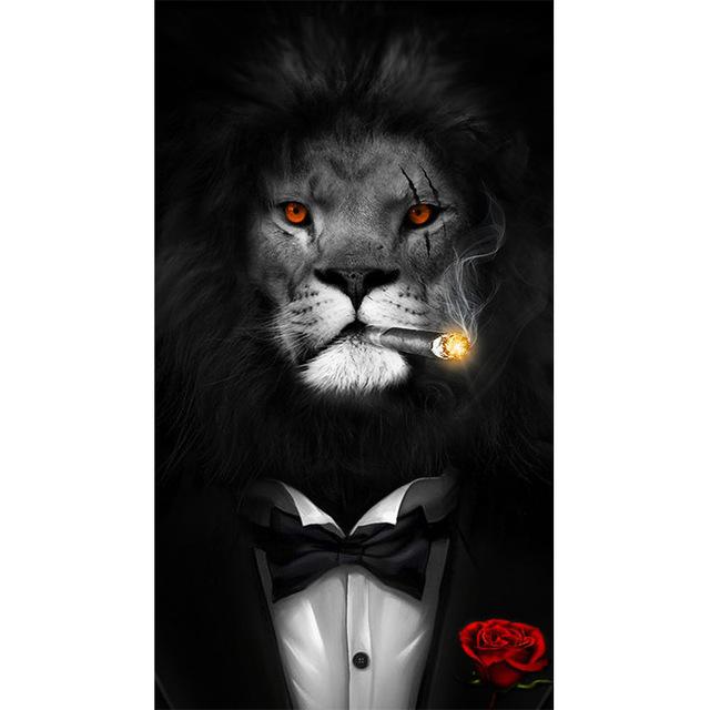 Lion Smoking Cigar in Tuxedo Poster | Wall Art Posters And Prints Animal