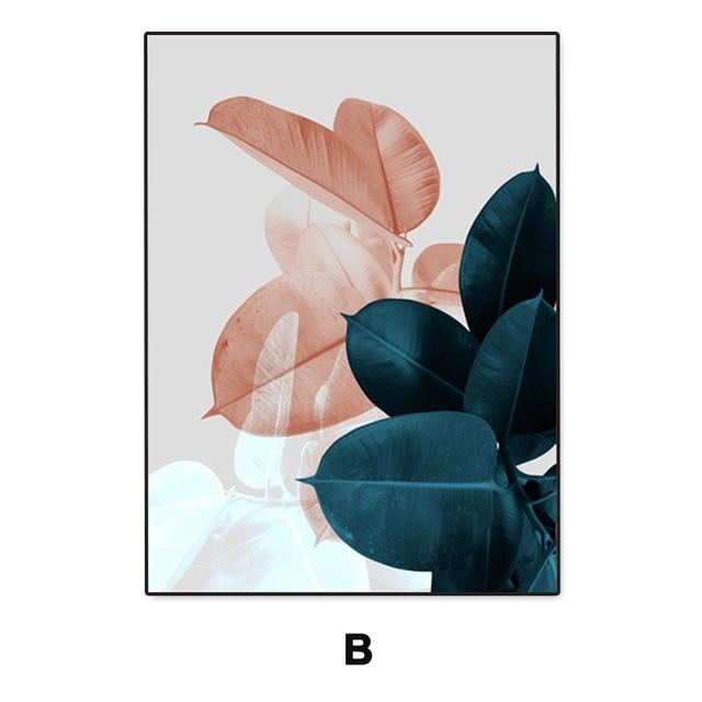 Modern Abstract Pink Flower Green Plants Poster Print Canvas Painting Pictures Home Wall Art Decoration Can Be Customized