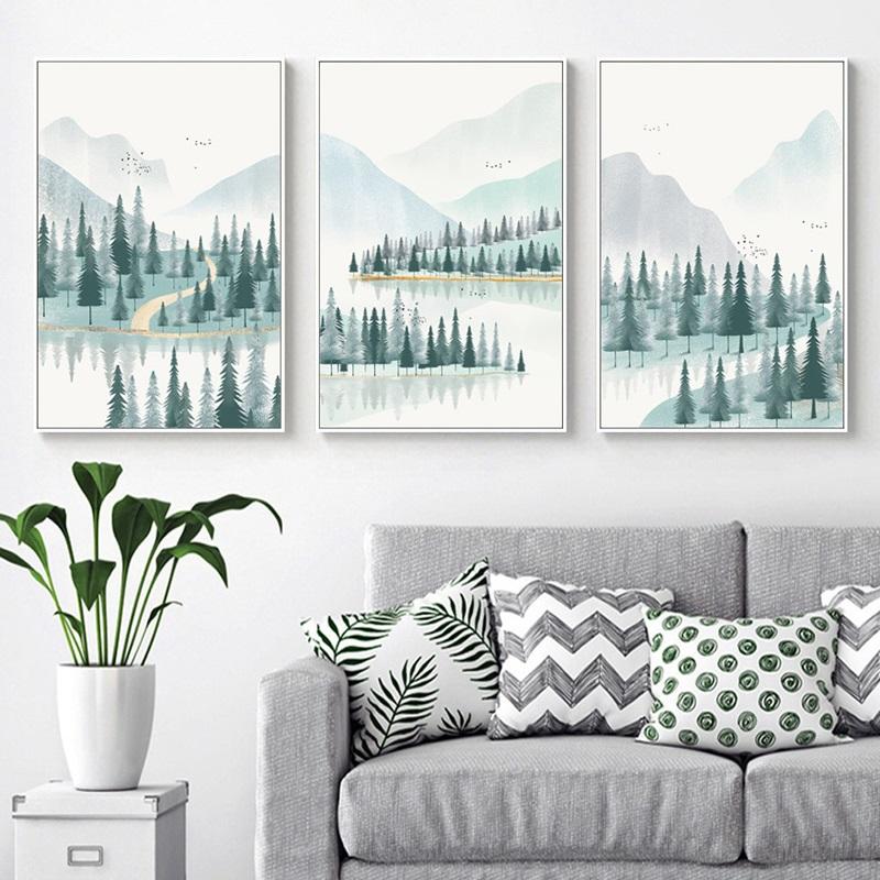 Modern Minimalist Forest And River Poster Landscape Painting Print Canvas