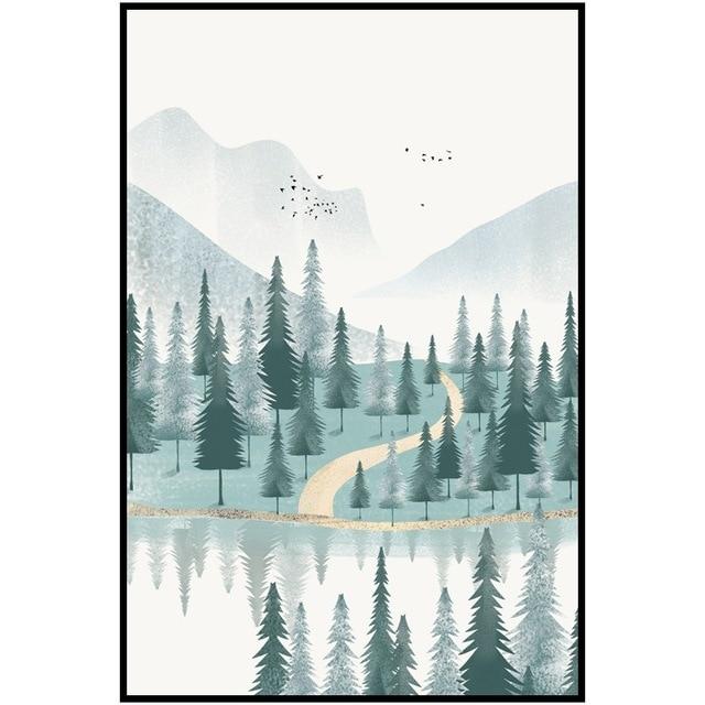 Modern Minimalist Forest And River Poster Landscape Painting Print Canvas