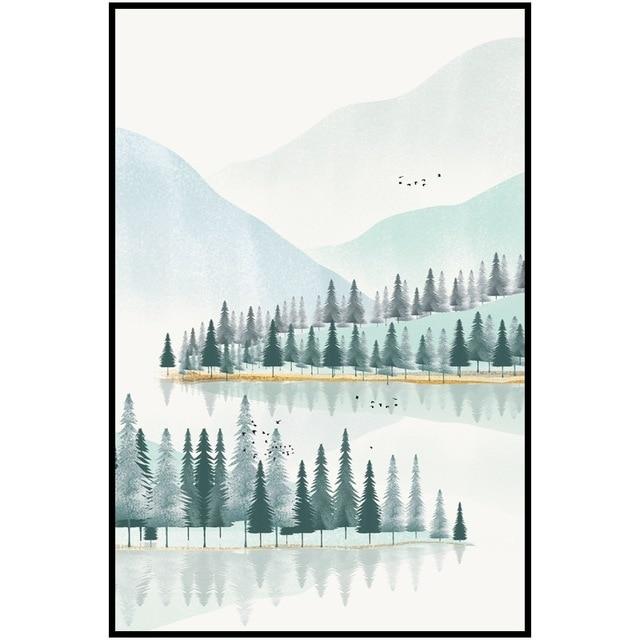 Modern Minimalist Forest And River Poster Landscape Painting Print Canvas