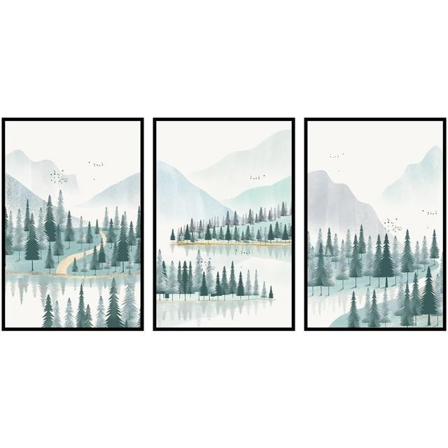 Modern Minimalist Forest And River Poster Landscape Painting Print Canvas