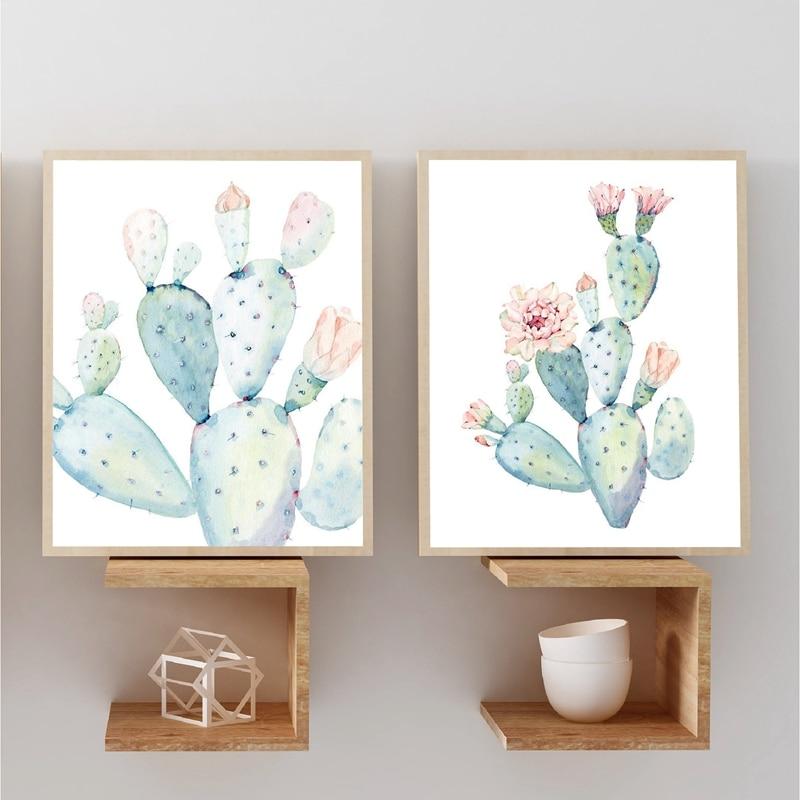 Nordic Art Print Pastel Watercolor Cactus Canvas Painting Poster Botanical Wall Art Pictures For Living Room Home Decor No Frame