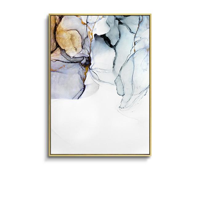 Nordic Morden Abstract Blue-gray line Wall Art Canvas Painting Golden Blue smoke Art Poster Print Wall Picture for Living Room