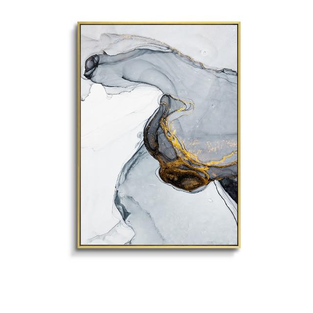 Nordic Morden Abstract Blue-gray line Wall Art Canvas Painting Golden Blue smoke Art Poster Print Wall Picture for Living Room