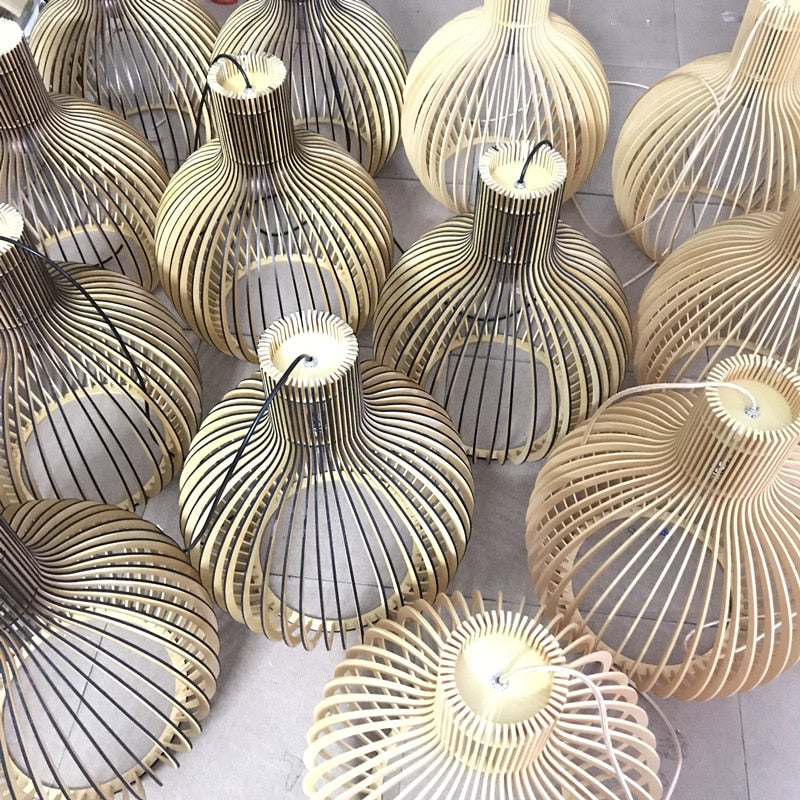Birdcage Weaving Wooden Pendant Lamp