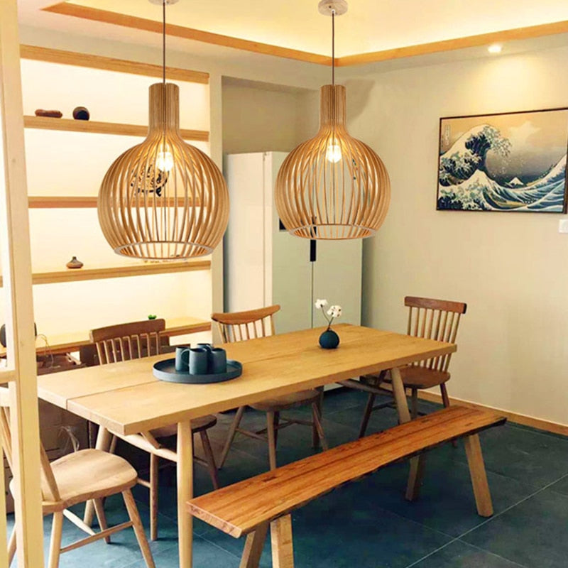 Birdcage Weaving Wooden Pendant Lamp