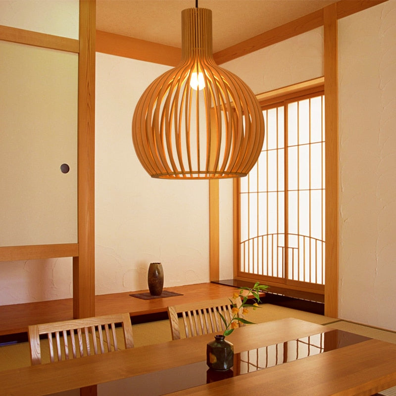 Birdcage Weaving Wooden Pendant Lamp