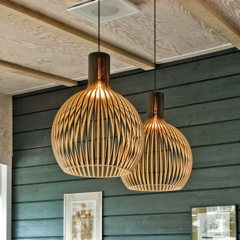 Birdcage Weaving Wooden Pendant Lamp
