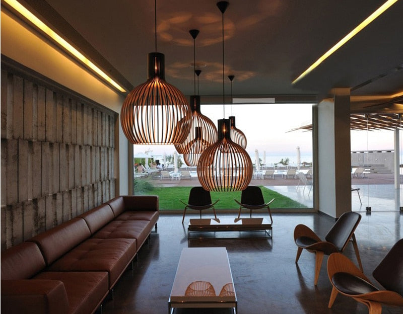 Birdcage Weaving Wooden Pendant Lamp