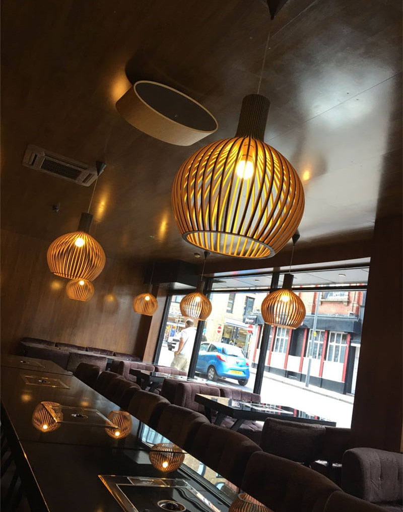 Birdcage Weaving Wooden Pendant Lamp