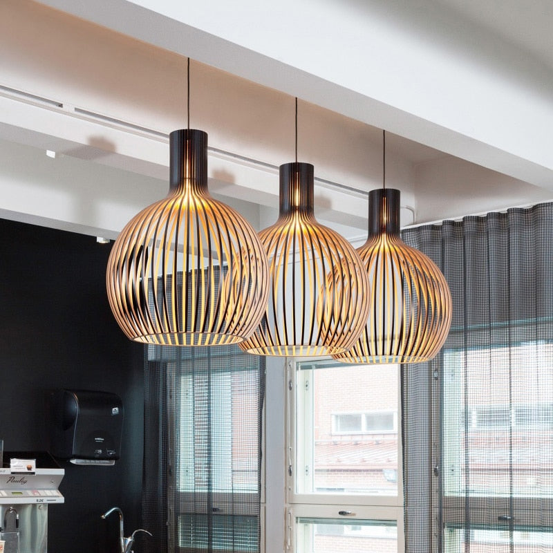 Birdcage Weaving Wooden Pendant Lamp