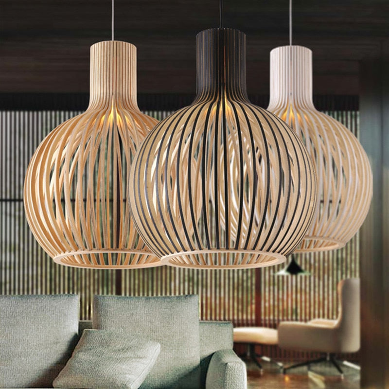 Birdcage Weaving Wooden Pendant Lamp