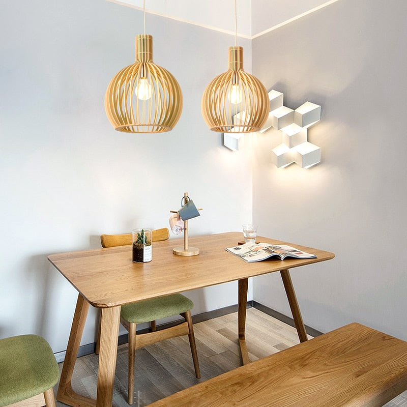 Birdcage Weaving Wooden Pendant Lamp