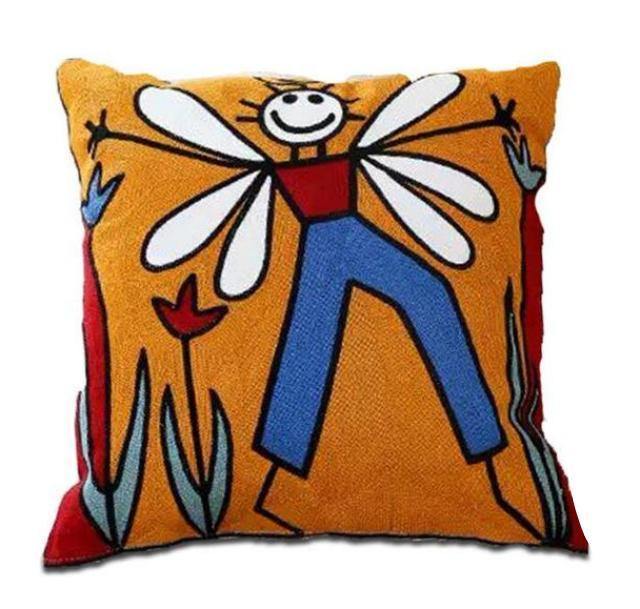 Cotton Picasso Embroidered Square Pillow Case - Nordic Side -