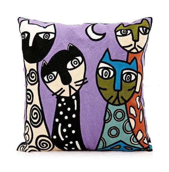 Cotton Picasso Embroidered Square Pillow Case - Nordic Side -