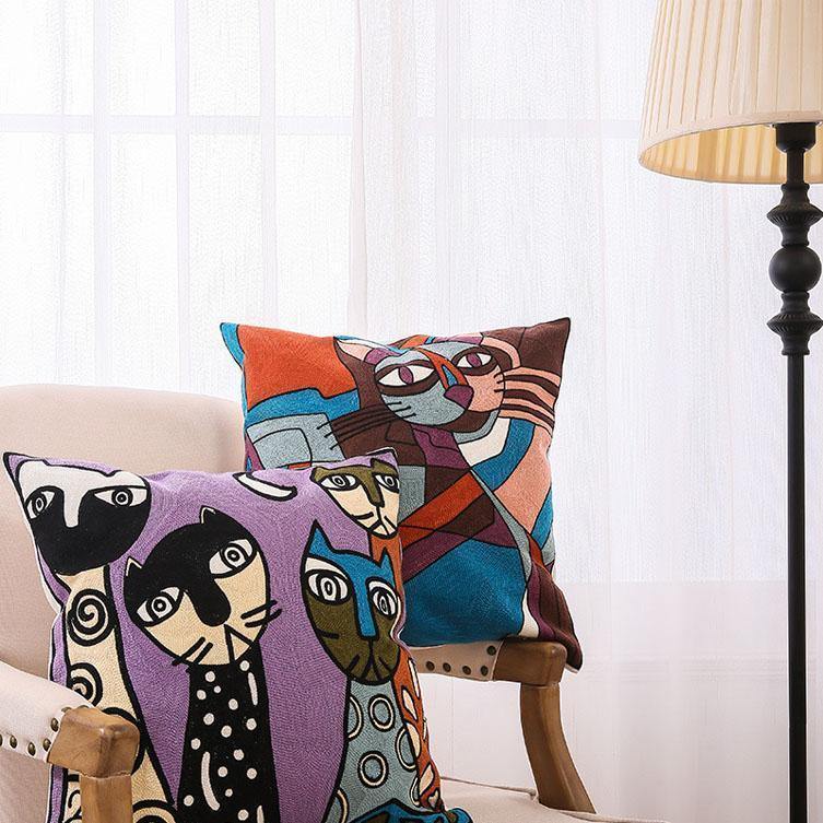 Cotton Picasso Embroidered Square Pillow Case - Nordic Side -